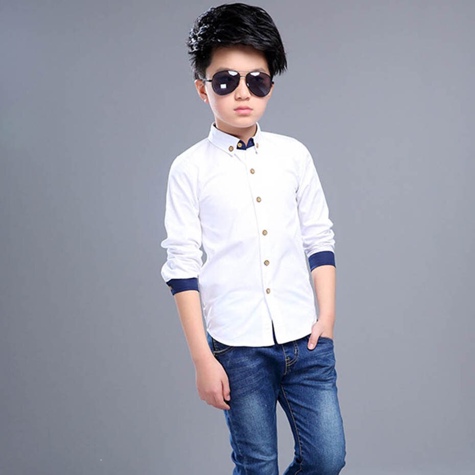 Knappe Jongens Shirts Effen Wit Shirt Voor Jongens Lange Mouw Tiener Jongens Kleding Mode Lente School Shirt Jongens 6 8 10 12 14: 4
