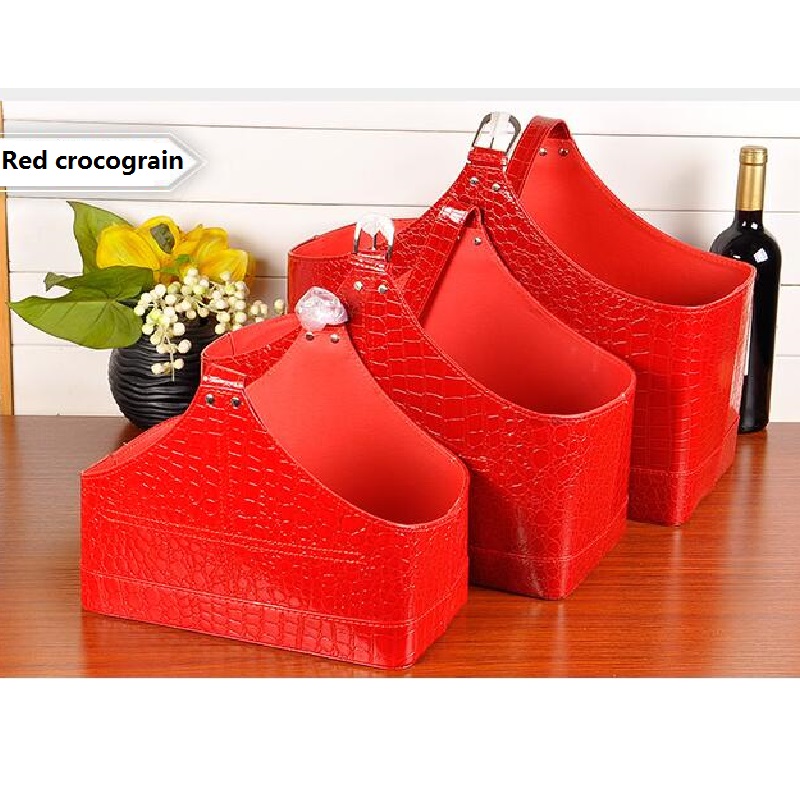 Förvaringskorg i imiterat pu-läder, bärbar förvaringskorg för frukt