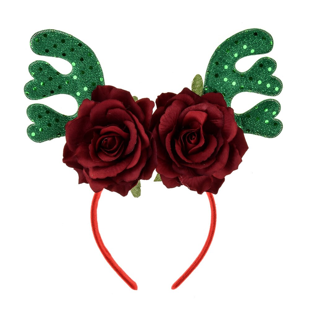 Vrouwen Meisjes Christmas Reindeer Antler Hoofdband Xmas Bloem Party Cosplay Hoofddeksels Haarband: green