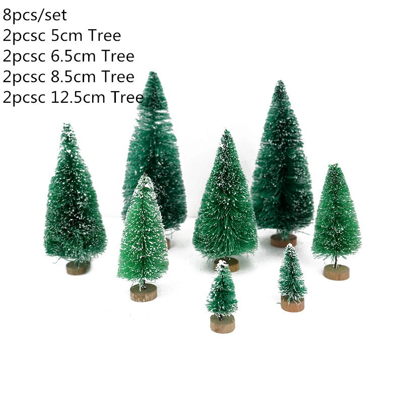 8 stk / sæt blandet størrelse juletræ 5cm/6.5cm/8.5cm/12.5cm juledekoration til hjemmet xmas festbord deco et lille fyrretræ: D1-8 stk