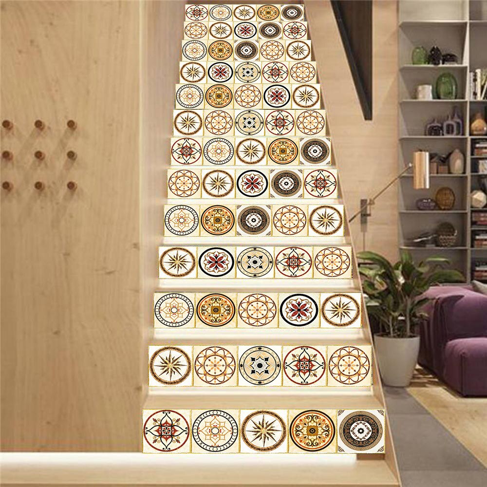 13 stk selvklæbende innovative pvc trapper klistermærker europæisk mønster gør-det-selv gul mursten mønster hjem vandtætte wallstickers