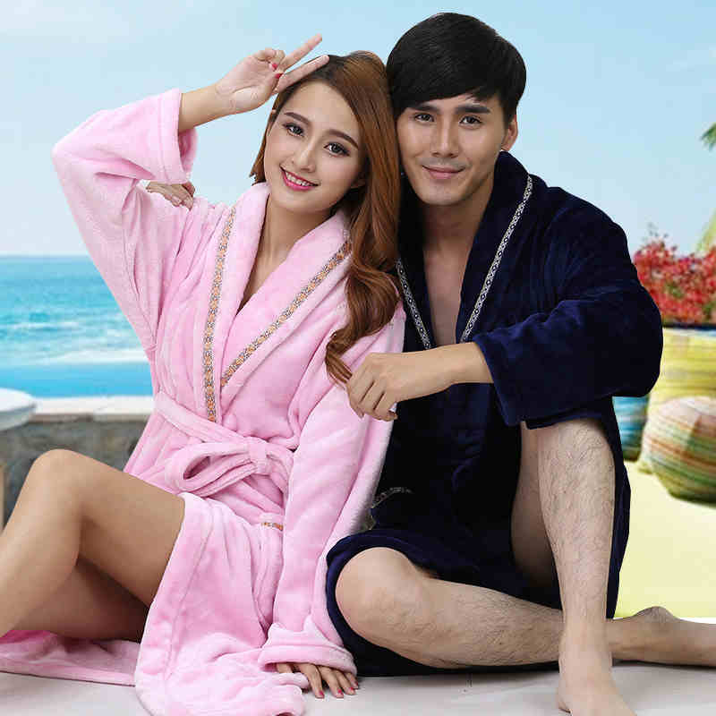 flannel robe men robe big size pajamas home bathrobe lengthened thicker
