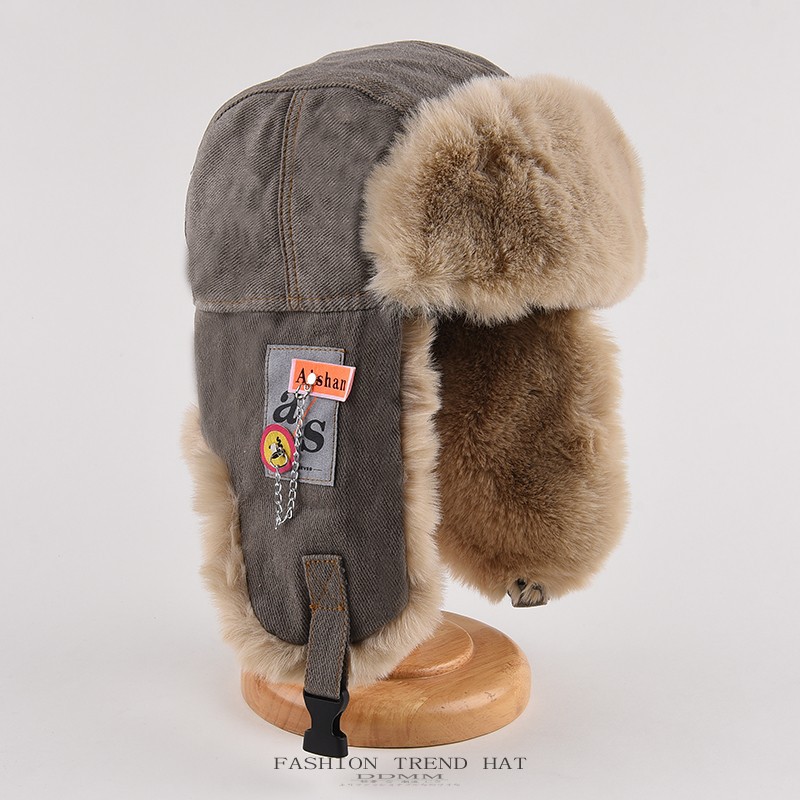Bomberhoed Mannen Vrouwen Dikke Warme Russische Ushanka Bontmuts Mode Mannelijke Vrouwelijke Muts Zwart Grijs Oorklep Ski Russische Cap: GRIJS