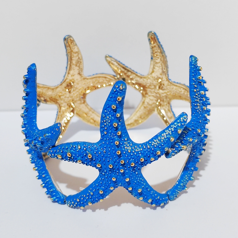 Pulsera y brazalete de estrella de mar elástico dorado, joyería de playa para mujer y niña