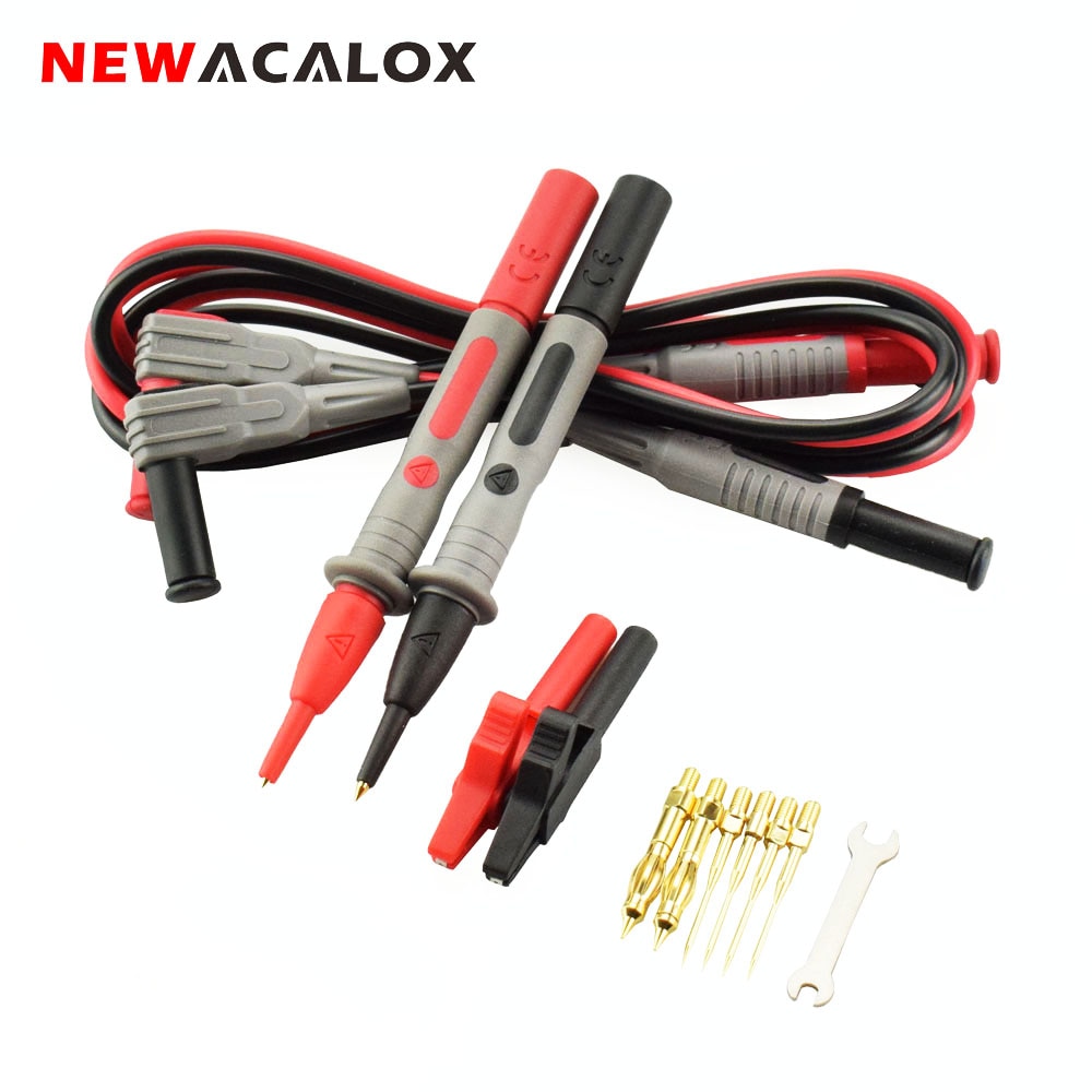 NEWACALOX Multimeter Pen Test Probe Multi Function Digital Pen Probe Extension Line Gold Plated Super Sharp Super Precision Kit