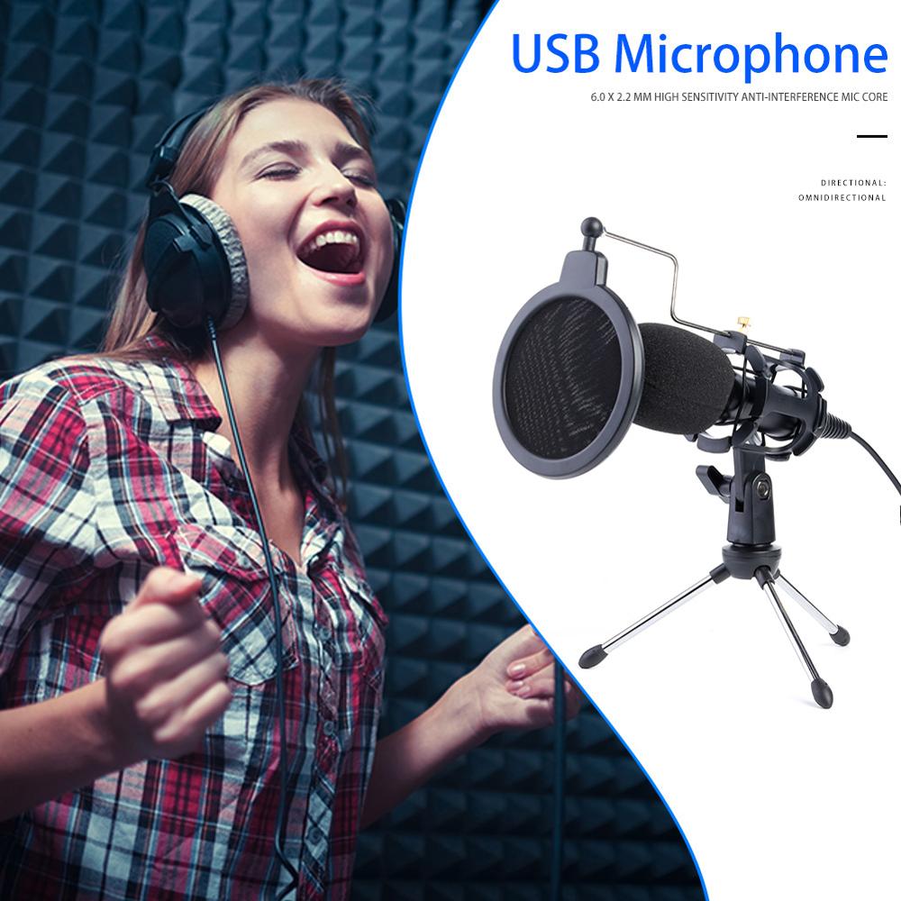 USB Microphone Condenser Wired Handheld Mic Condenser with Folding Stand Windshield for PC Chatting 170*32*32mm