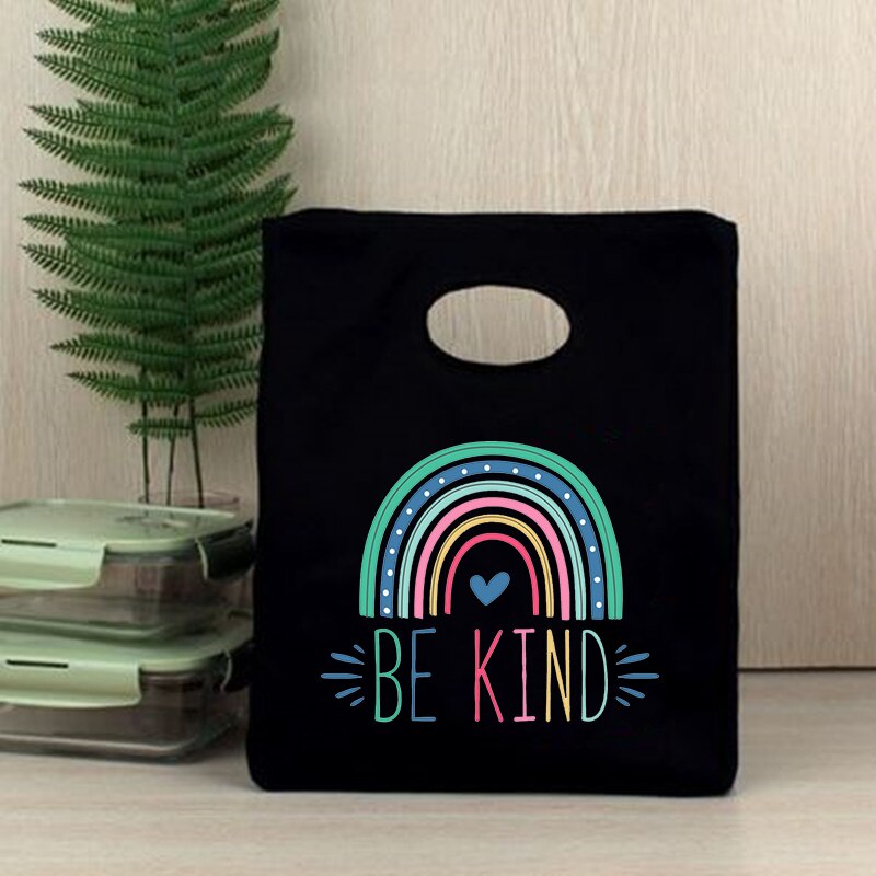 Bądź miły Rainbow funkcjonalne Cooler torby na Lunch przenośna ocieplana z płótna pojemnik Bento Totes termiczna jedzenie na piknik pokrowiec torebka: Q00783-TBBK-C