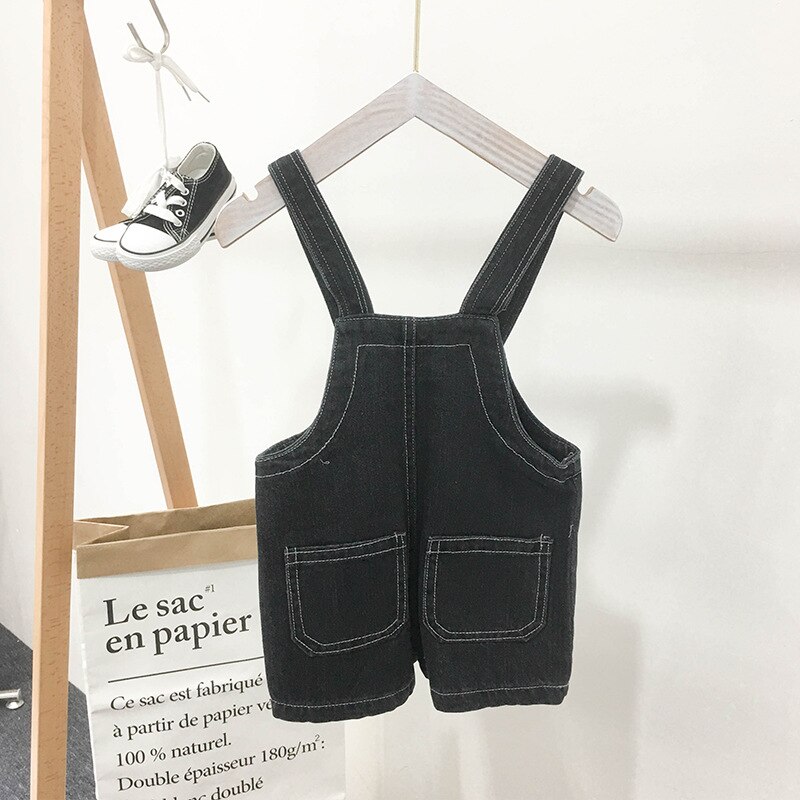 Zomer kinderoveralls casual losse zwarte kinderjumpsuit jeans oveoalls babykleding denim shorts meisjes jongens bretelbroek