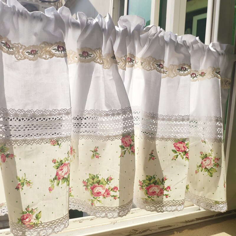 Katoenen Draad Kant Korte Gordijn. Beige Gedrukt Stof Kast Gordijnen. Versierd Half Gordijn Koffie Curtaintain. De Sluier Curta