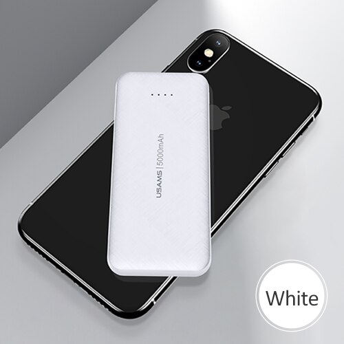 USAMS 5000mah Power Bank Mini External Battery Powerbank Ultra-thin fast charging pover bank for iPhone Samsung Huawei Xiaomi LG: White 5000mah