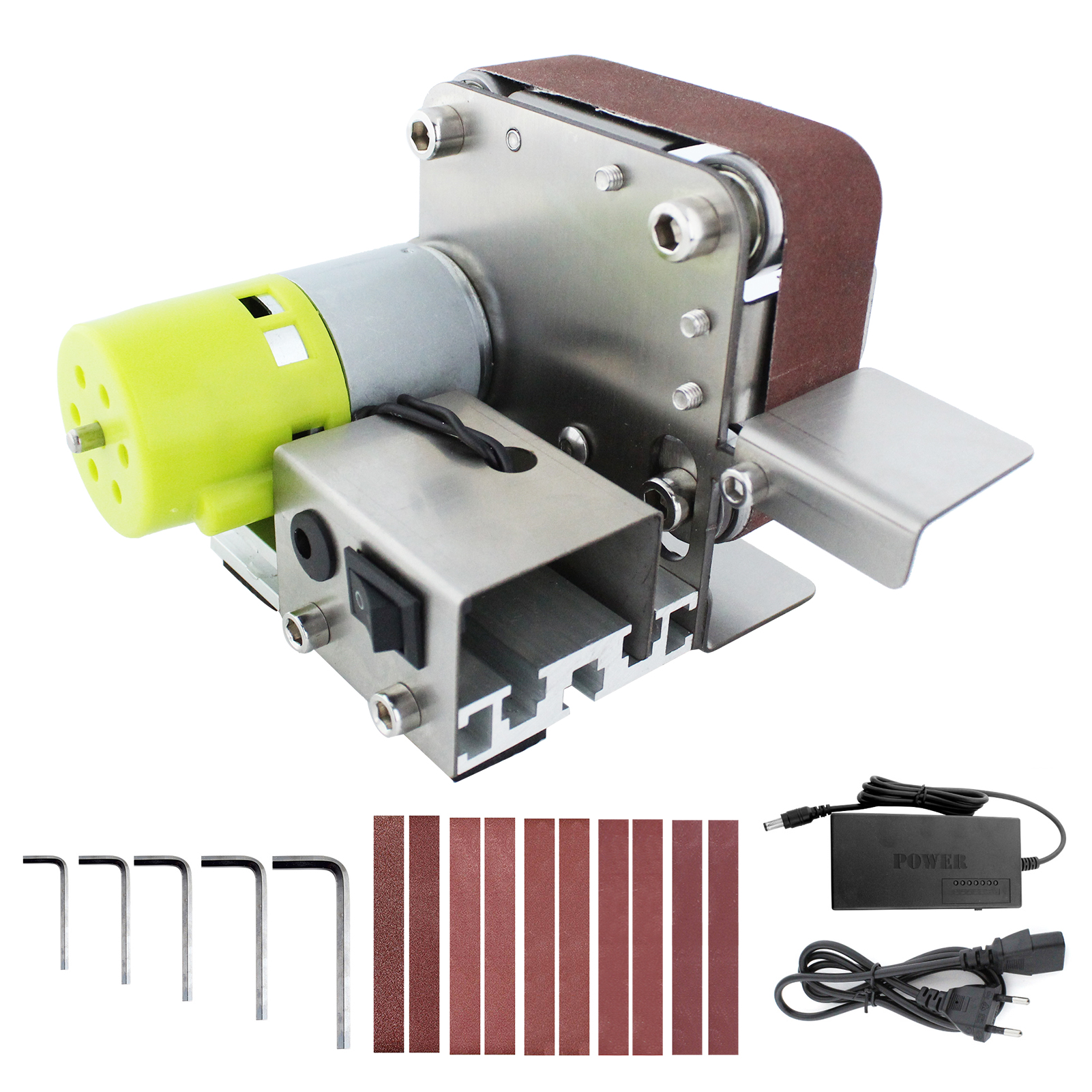 Mini Belt Sander Electric Sanding Polishing Grinding Machine 7 Variable Speed with 10 Sanding Belts for Polishing Wood Metal: EU Plug