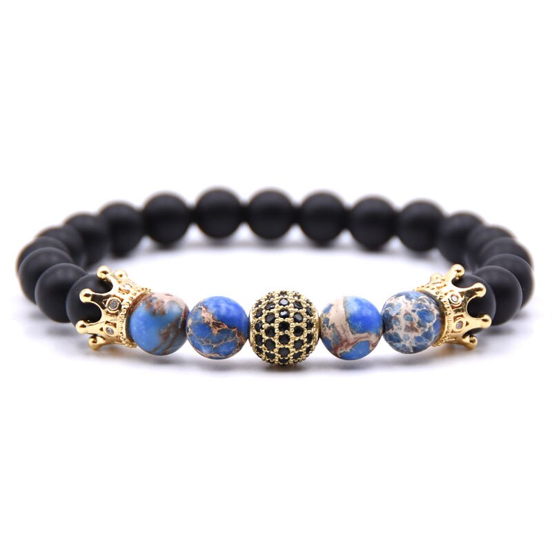 Golden Cz Bal & Crown Mannen Armbanden 8Mm Black Lucky Stone Kralen Armband Voor Vrouwen Mannen: 6