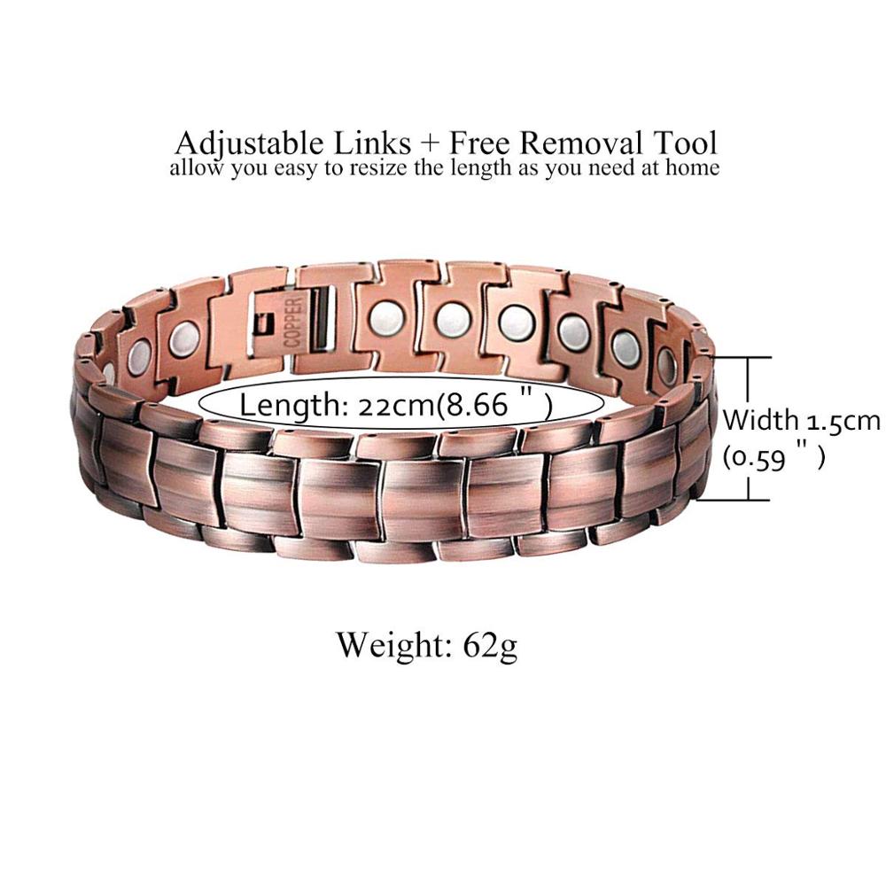 純銅磁気ブレスレット、関節炎の痛み、磁気強力な磁石リストバンド、送料解体ツールとギフトボックス。