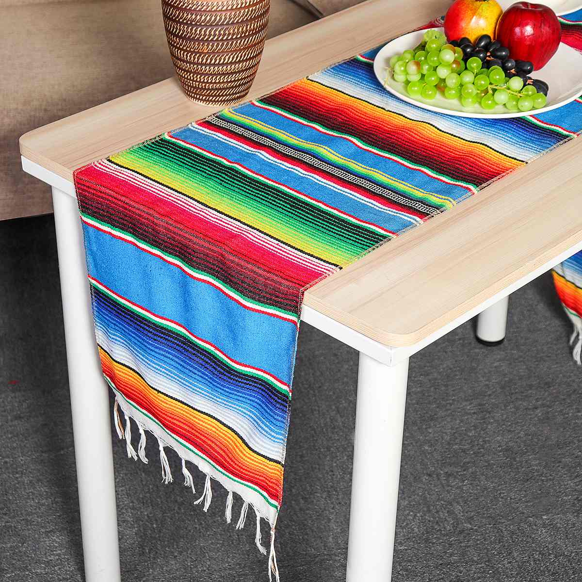 1piece Cotton Mexican Table Runner 213X35cm Rainbow Table Runners Party Serape Tablecloth DIY Wedding Party Home Decor