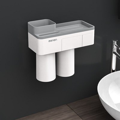 Magnetische Tandenborstel Houder Met Tandpasta Knijper Met Cups Voor 2/3 Personen In Badkamer Opbergrek Nail Gratis Mount: 2person