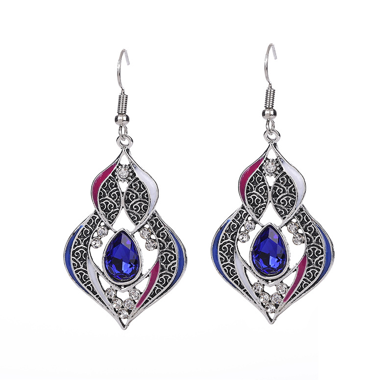 Pendientes bohemios con forma de calabaza para mujer, aretes con diamantes de imitación de cristal rojo y azul, Estilo Vintage, étnico, indio, Jhumka