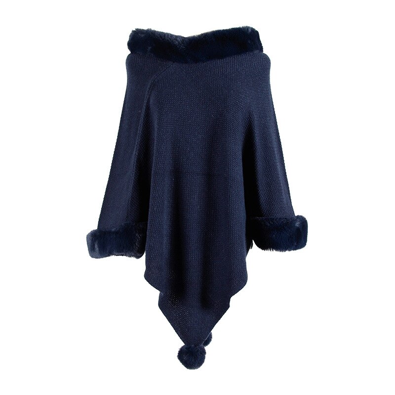 Moda feminina ponchos e capas sólido inverno roupas femininas meninas camisolas: Azul marinho