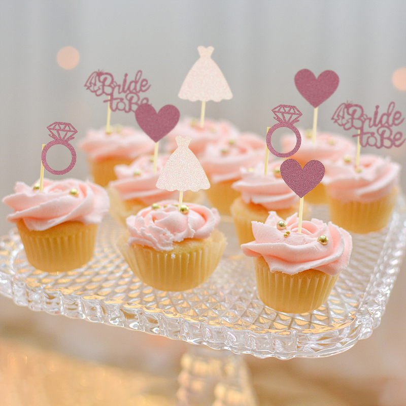 12Pcs Wedding Cupcake Topper Bride To Be Diamond Ring Cake Topper for Wedding Bridal Shower Bachelorette Hen Party Dessert Decor