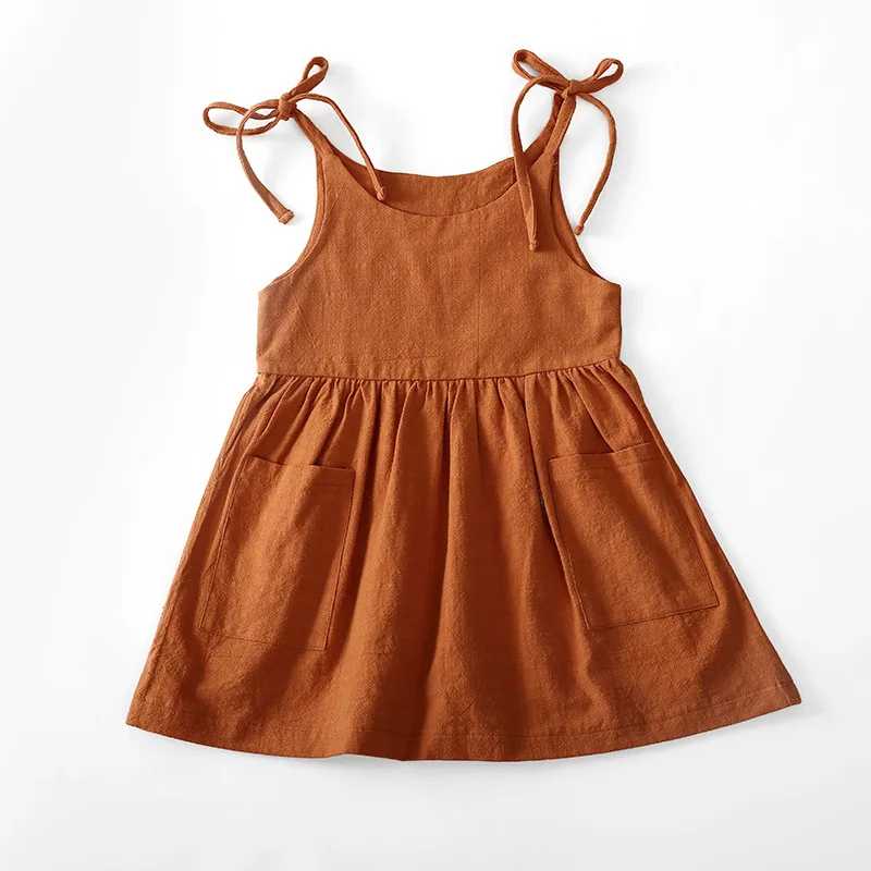 Abito estivo da bambina per bambina Abito da spiaggia per bambini in cotone senza maniche con tasca: Blu / 2T
