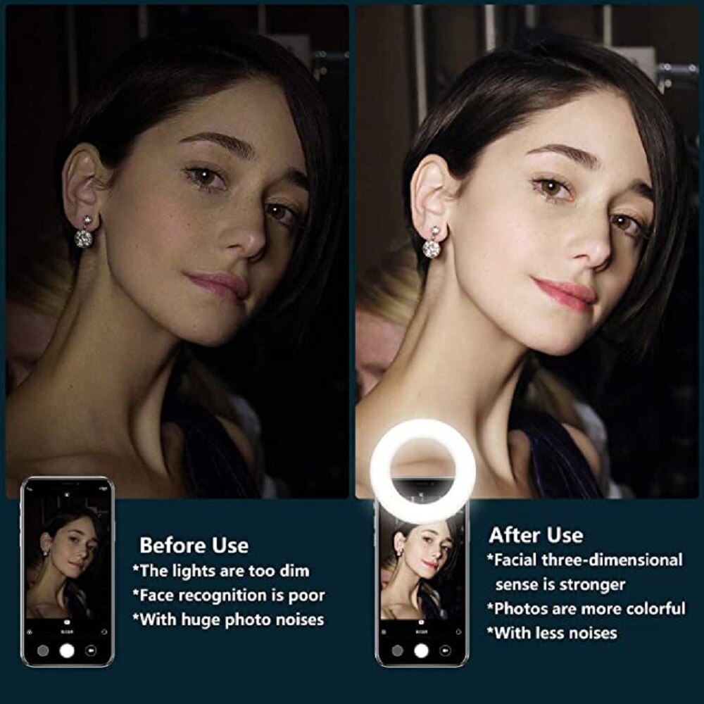 Anillo de luz Círculo LED para selfis, Mini, recargable, 3 modos de luz, maquillaje, relleno, para teléfono móvil, tableta, portátil, fotografía y vídeo