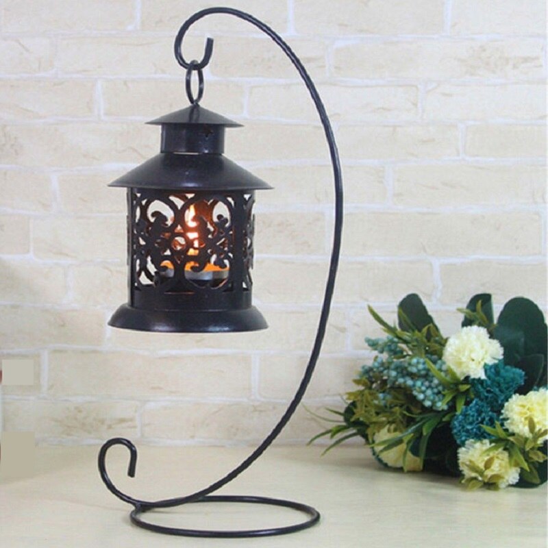 Porte-bougie en fer forgé, cadre Micro paysage, lanterne, support suspendu de cabine, porte-bougie de mariage romantique, chandelier