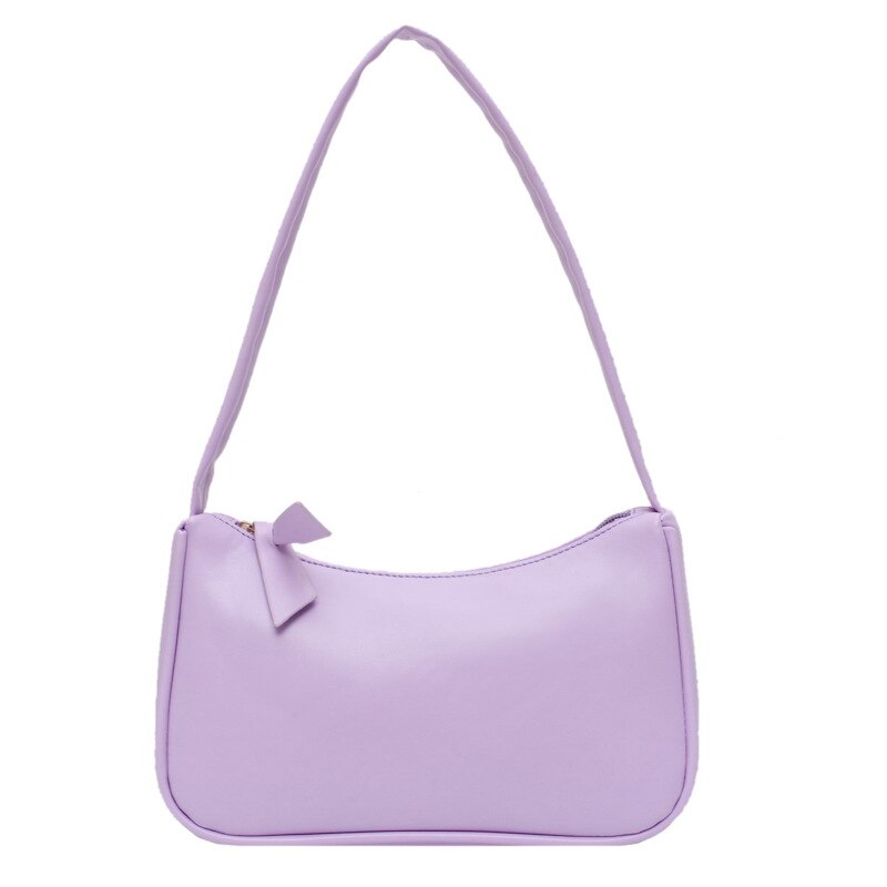 Yogodlns Retro Subaxillary Baguette Bag For Women Solid Color Shoulder Bag Portable purse Ladies Casual Mini Bag: purple