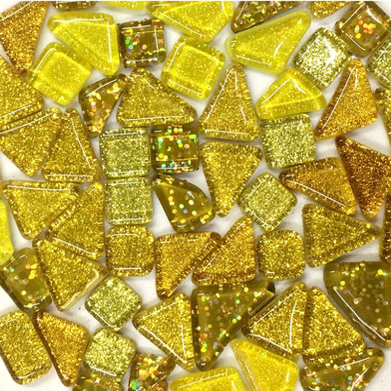 120 g/Set colorido brillante de cristal material para hacer manualidades uno mismo azulejos de mosaico a granel decorado a mano arte de mosaico haciendo: Yellow Glass
