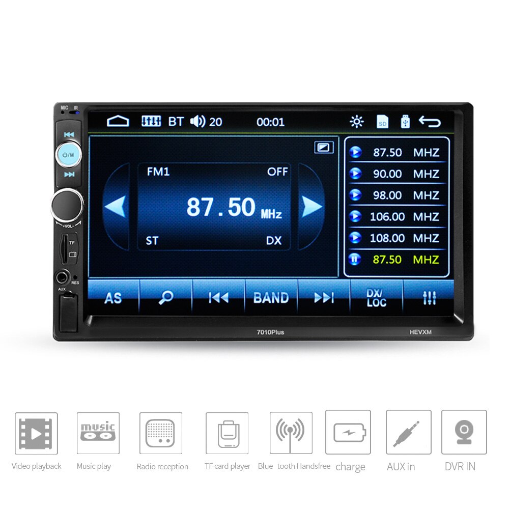 7- tum bil multimediaspelare 2 din hd bluetooth universal radio  mp5 media tf fm aux-ingång backkamera