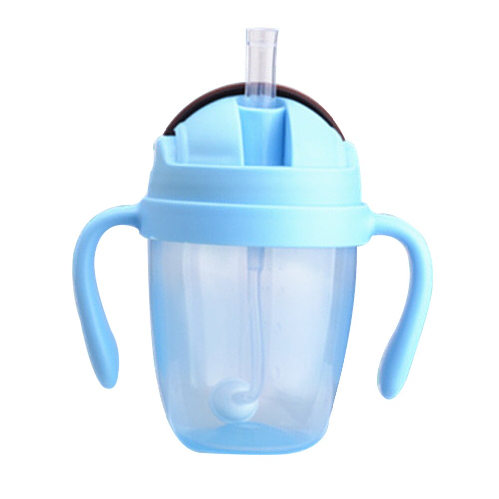 300ml pp træning suge halm bred mund fodring flaske kopper lækagesikre giftfri mælk bærbare vand babyer med håndtag: Blå