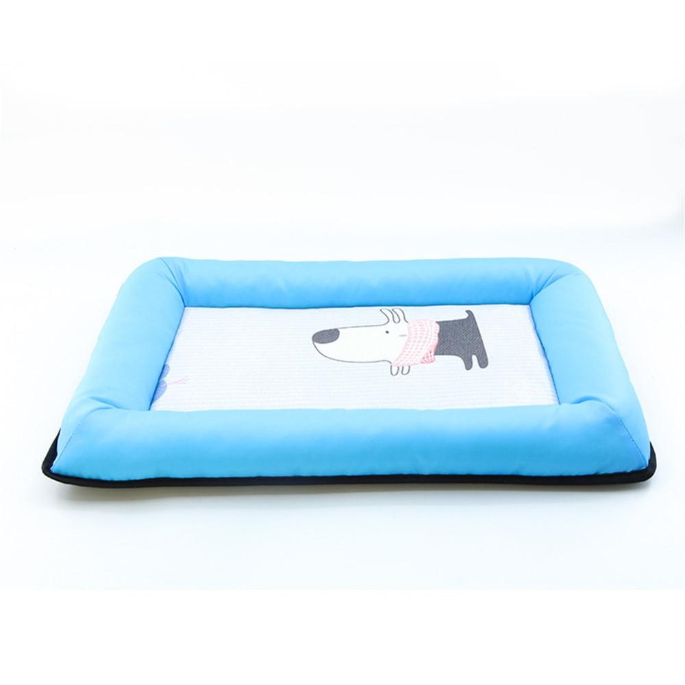 Sommer kæledyr kølemåtte kat hund ismåtte trykt åndbar vandtæt kæledyr sengepude hvalp sovetæppe hunde kennel cool pude: Blå / Xl 67 x 58cm
