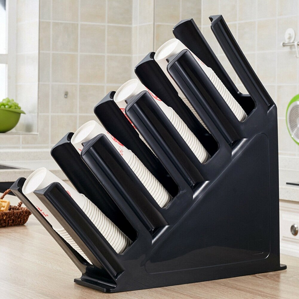 Portable 4 Stacks Paper Cup Lid Holder Dispenser Coffee Drink Cafe Home Buffet Stand Rack For Restaurant Convenience Store Deli