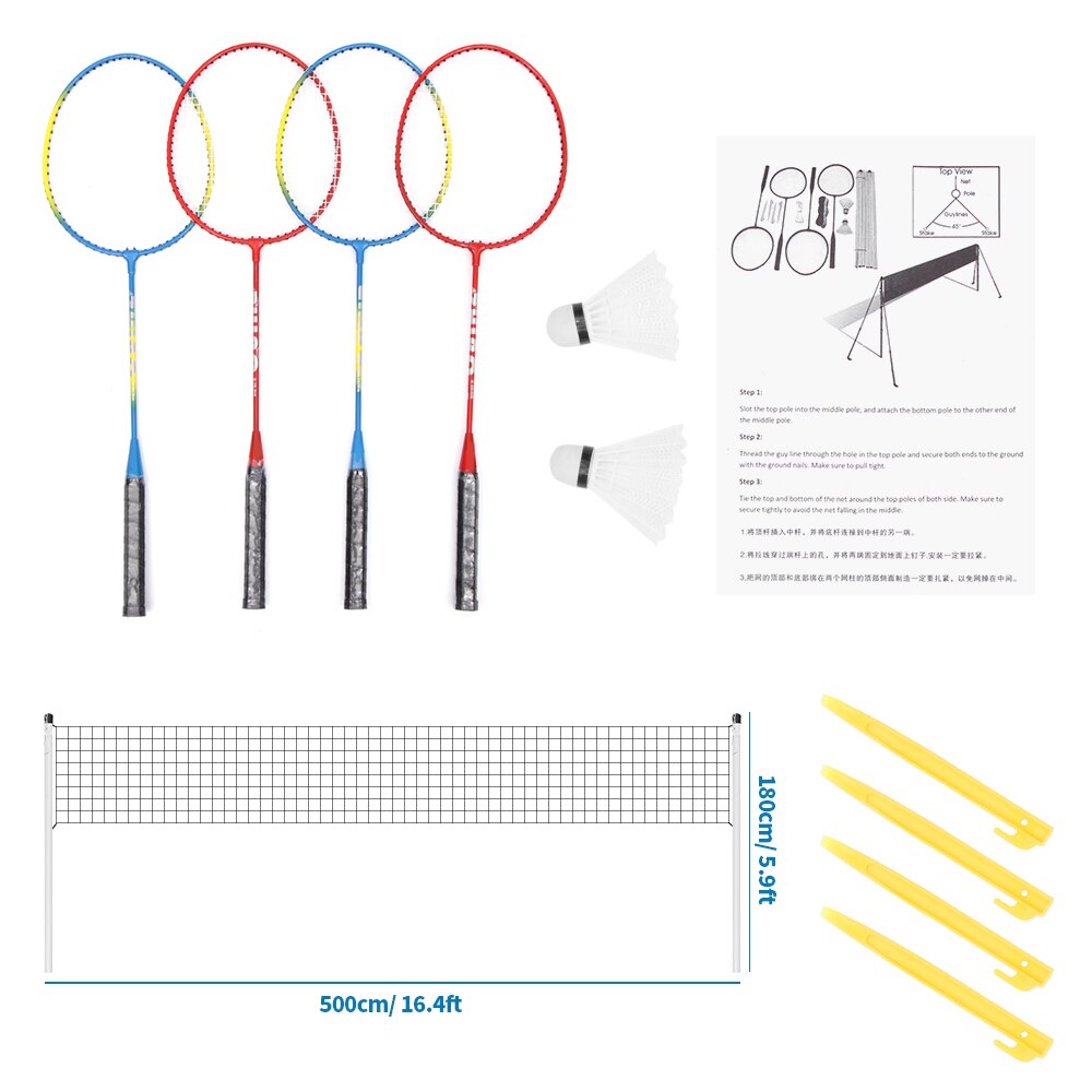 Playing Badminton Set 4pcs Badminton Rackets Set Family 2pcs Badminton Shuttlecock Pole Net Bag Outdoor Game Set