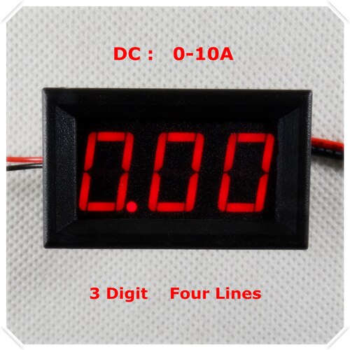 Rd 0.56 "digitalt amperemeter  dc 0-10a firetrådsforstærker 3 cifret aktuelt panelmåler led displayfarve [ 4 stk / parti]: Rød