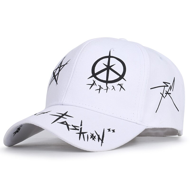 En Witte Kleur Bijpassende Pentagram Graffiti Baseball Cap Student Jonge Mannen En Vrouwen De Lente Zomer Zonnehoed Cap: WHITE