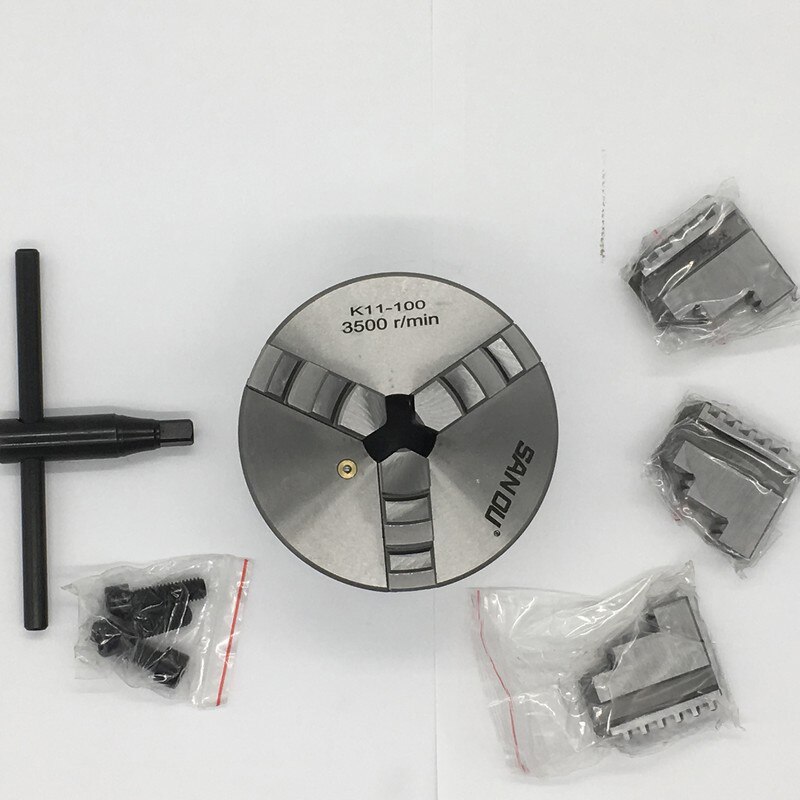 3 Jaw 100mm 4" Self-Centering Lathe Chuck K11 100 with Wrench Screws Hardened Steel for Drilling Milling Machine Mini lathe