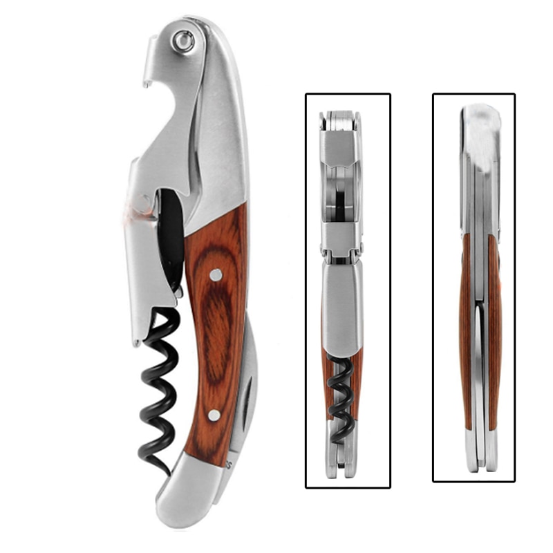 Houten Handvat Professionele Wijn Opener Multifunctionele Draagbare Schroef Corkscrew Wijn Flesopener Kokhulpmiddelen