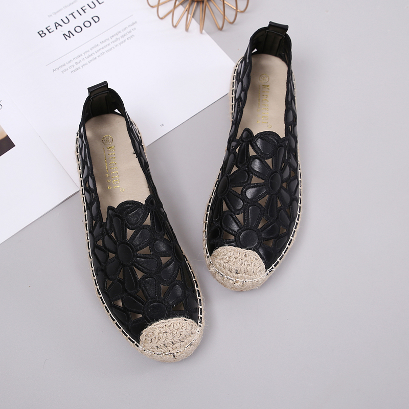 Women Straw Shoes Flat Heel Shallow Mouth Women Flower Hollow Casual Shoes Summer Flat Shoes Mujer Chaussuress
