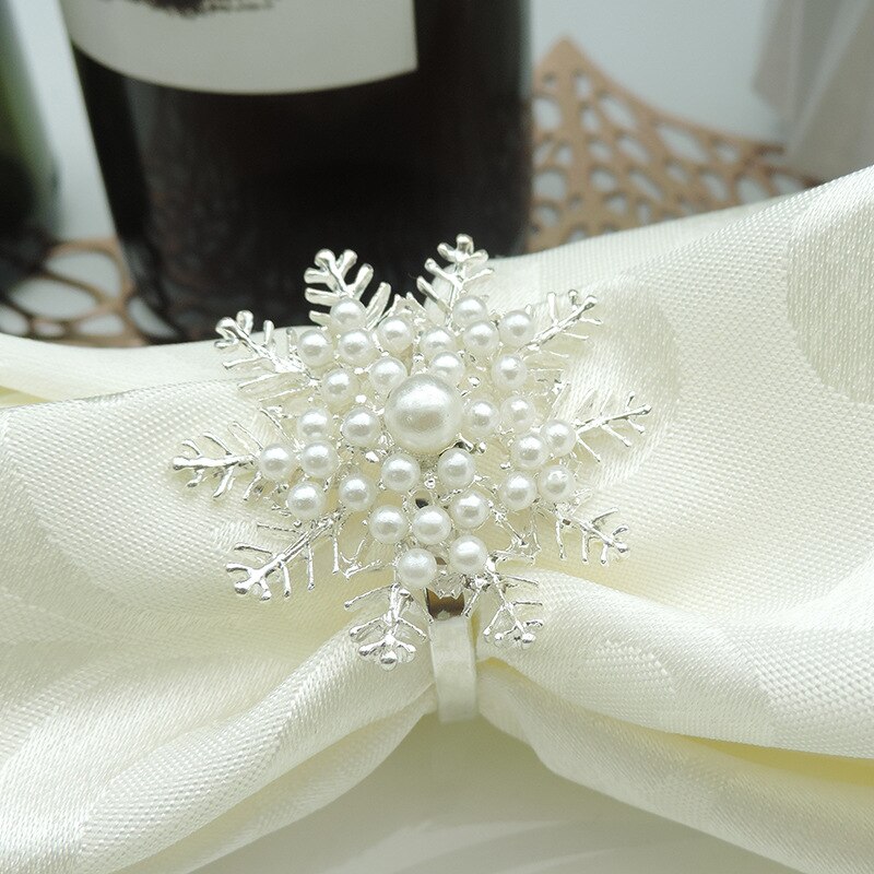 10pcs Hotel Christmas Hollow Snowflake Napkin Button Napkin Ring Napkin Ring Pearl Cloth Ring
