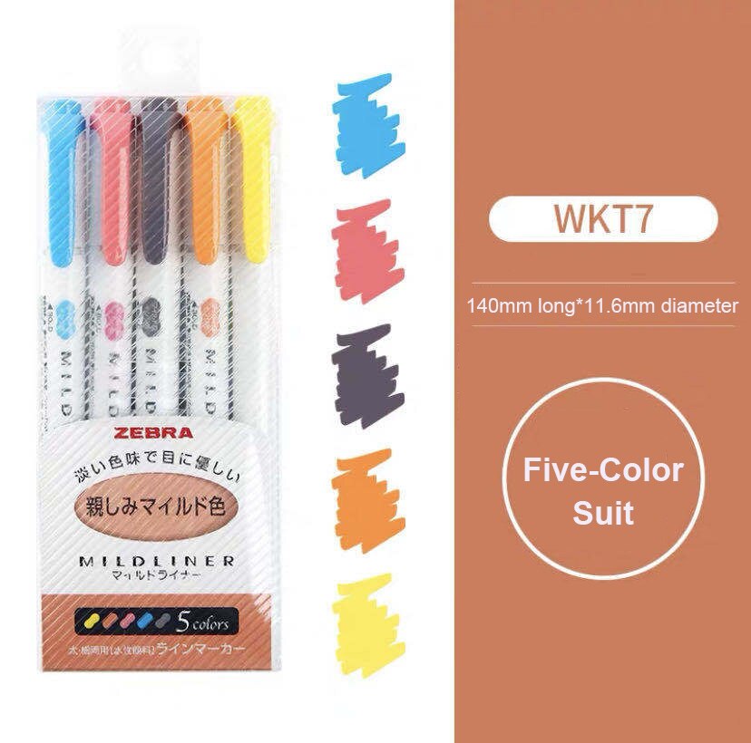 ZEBRA 5Pcs/Set Markers Highlighter Double Head Highlighter Liner Pen Cute Art Markers Japanese Art Stationery Supplies: Affinity Color