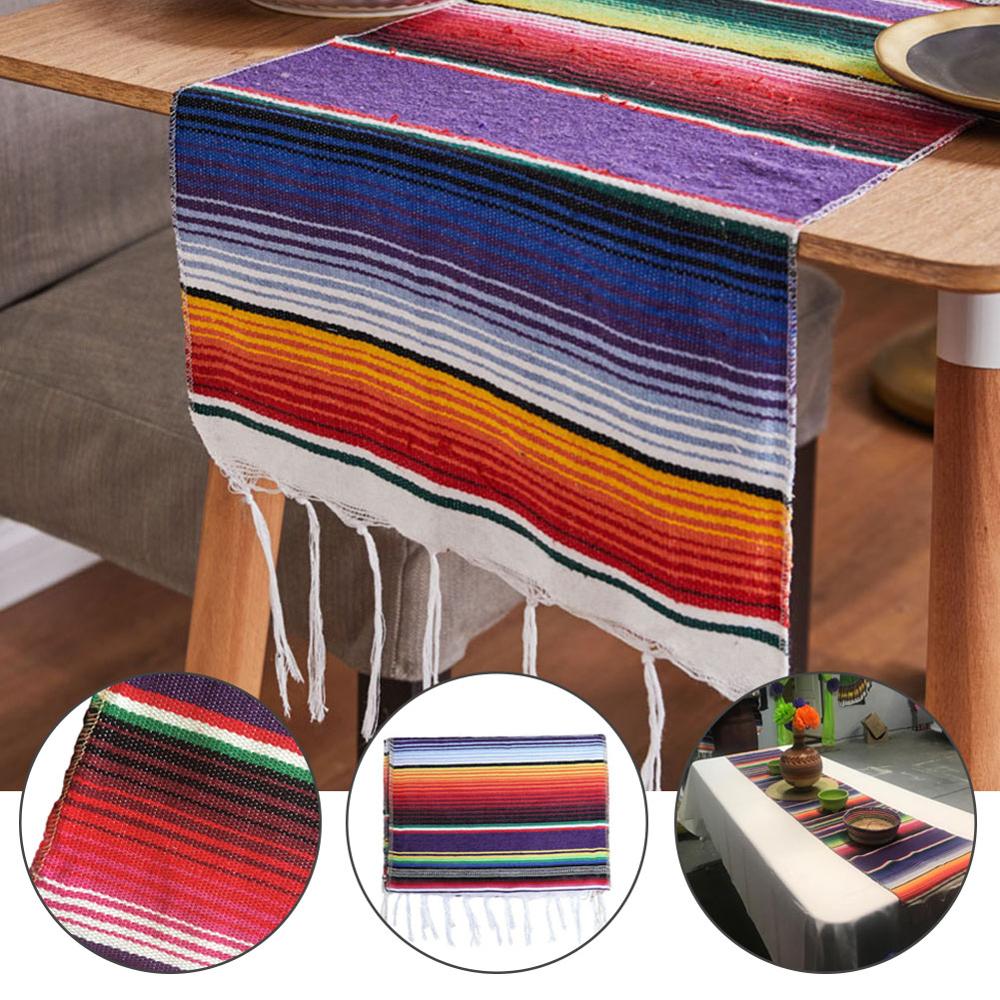 4 farver mexicansk fest serape bomuld duge bordløber regnbue bryllupsfest bordløbere hjemmepynt 213 x 35cm