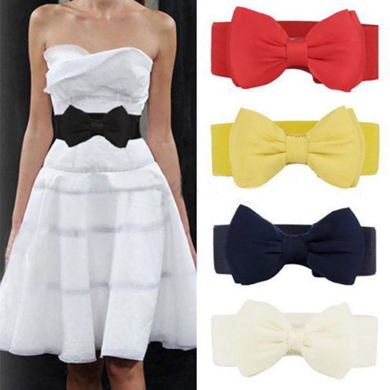 Women Bowknot Cummerbunds Elastic Bow Wide Stretch Bukle Waistband Belt 12 Colors Girl Dress Accessories Waist Belts