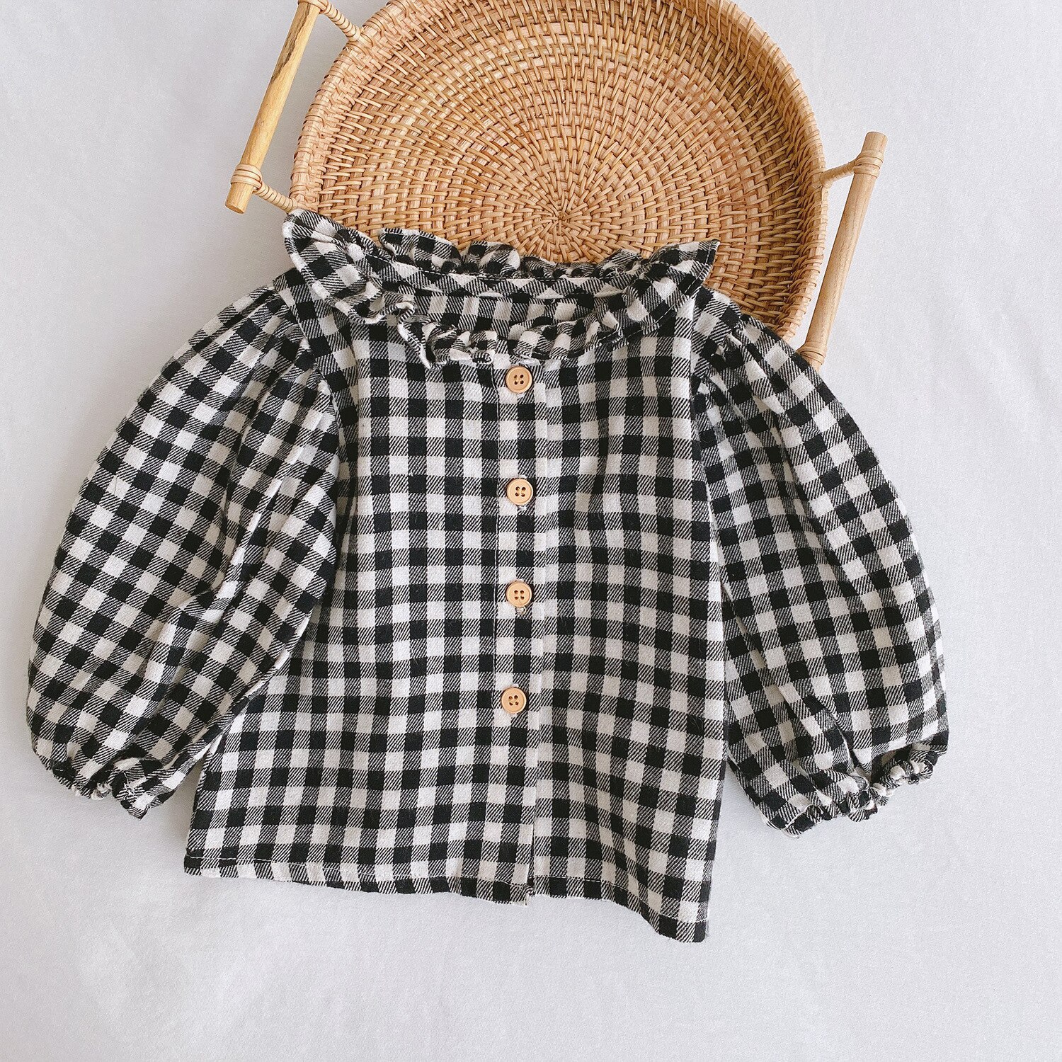 Autumn infant girls pure cotton floral long sleeve shirts baby girls casual plaid shirt Tops clothes 0-2Y: PLAID / 24M (tag size 90cm)