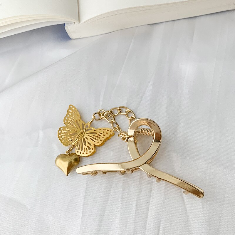 Cosysail Kpop Jahrgang Hohl Schmetterling Liebe Anhänger Haar Clip für Kühle Egirl Lange Quaste Metall Haarnadel Kopfschmuck Schmuck: Stil 2
