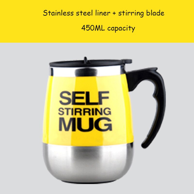 Self Stirring Mug Automatic Mixing Mug for Coffee Milk Grain Oat Stainless Steel Thermal Cup Double Insulated Smart Cup Magnetic: Leaf section Yellow
