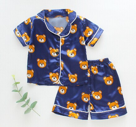Baby Kleding Set Zomer Cute Kids Baby Meisjes Nachtkleding Cartoon Animal Print Korte Mouwen Tops Shorts 3 Kleuren: Marineblauw / 12M