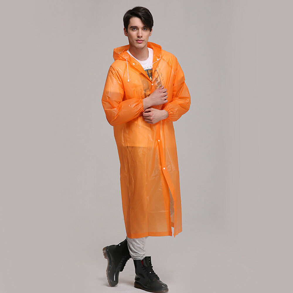 Kvinder mænd voksne eva miljø gennemsigtig regnfrakke med hætte til regnfrakke udendørs regntøj vandtæt poncho: Orange