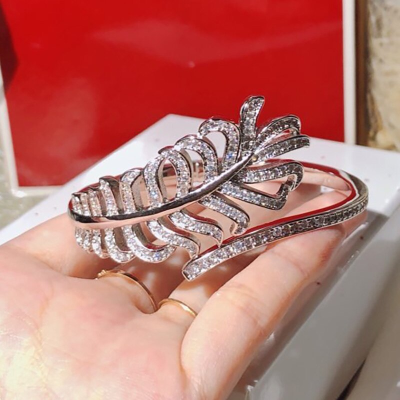 Brand Pure 925 Sterling Silver Jewelry For Women Feather Bangle Bowknot Bangle Wedding Jewelry Engagement 925 Bracelet