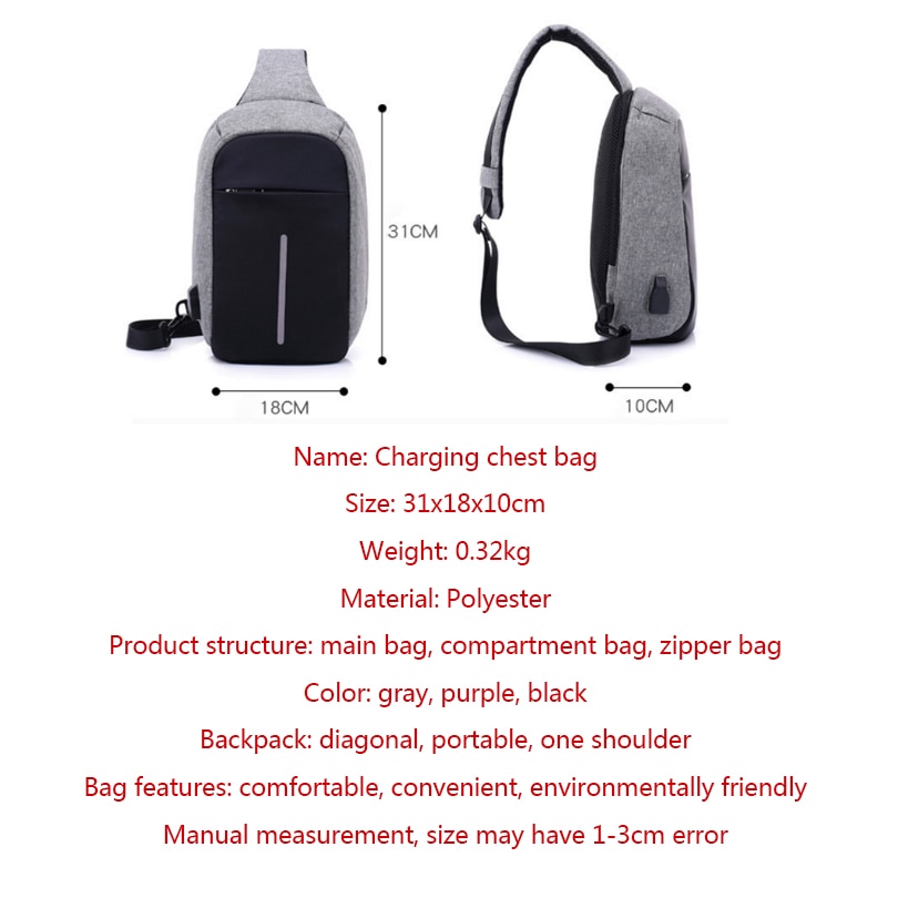 USB Charging Shoulder Crossbody Bag Men's Burglar Men Female Stealth Zipper Business Chest Pack Repellent bag Anti-theft Package