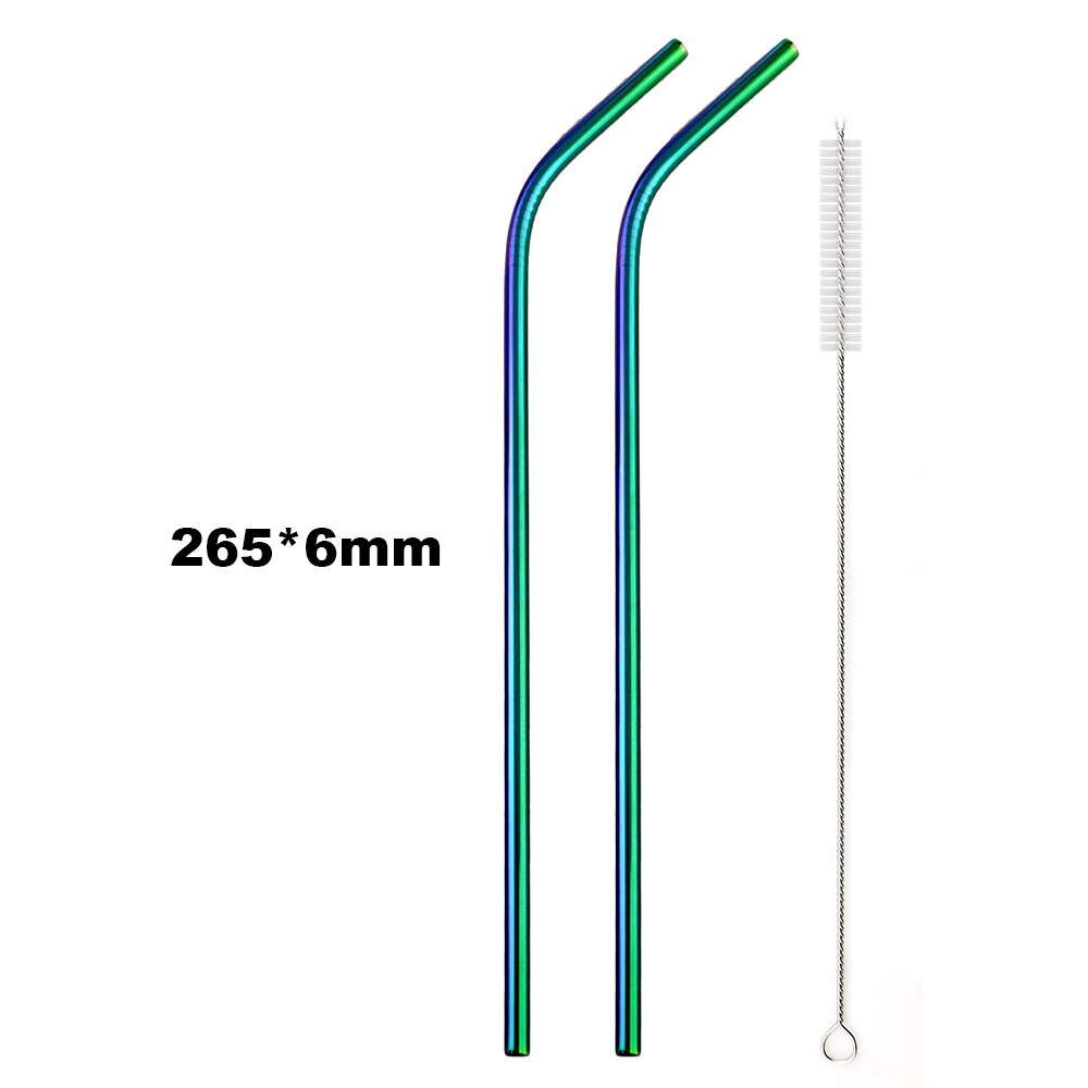 Pajilla de Metal reutilizable para beber, pajilla de Metal de acero inoxidable, paja colorida de arco iris de 16/19/21/23/26cm, diámetro de 6/8/12mm con 1 cepillo, 2 uds.