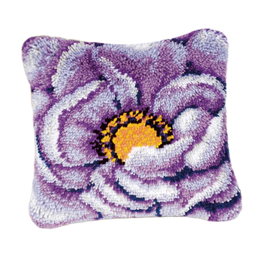 1 Set Decorative Flower Latch Hook Kits Embroidery Pillow Case Cushion Cover: Purple Flower